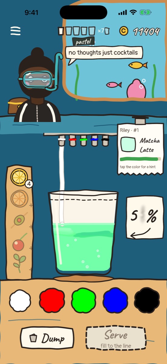 The underwater bar theme: a diver customer orders a Matcha Latte